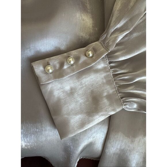 Lulu’s Luxe Shiny Silver Tie-Neck Top - Picture 8 of 12